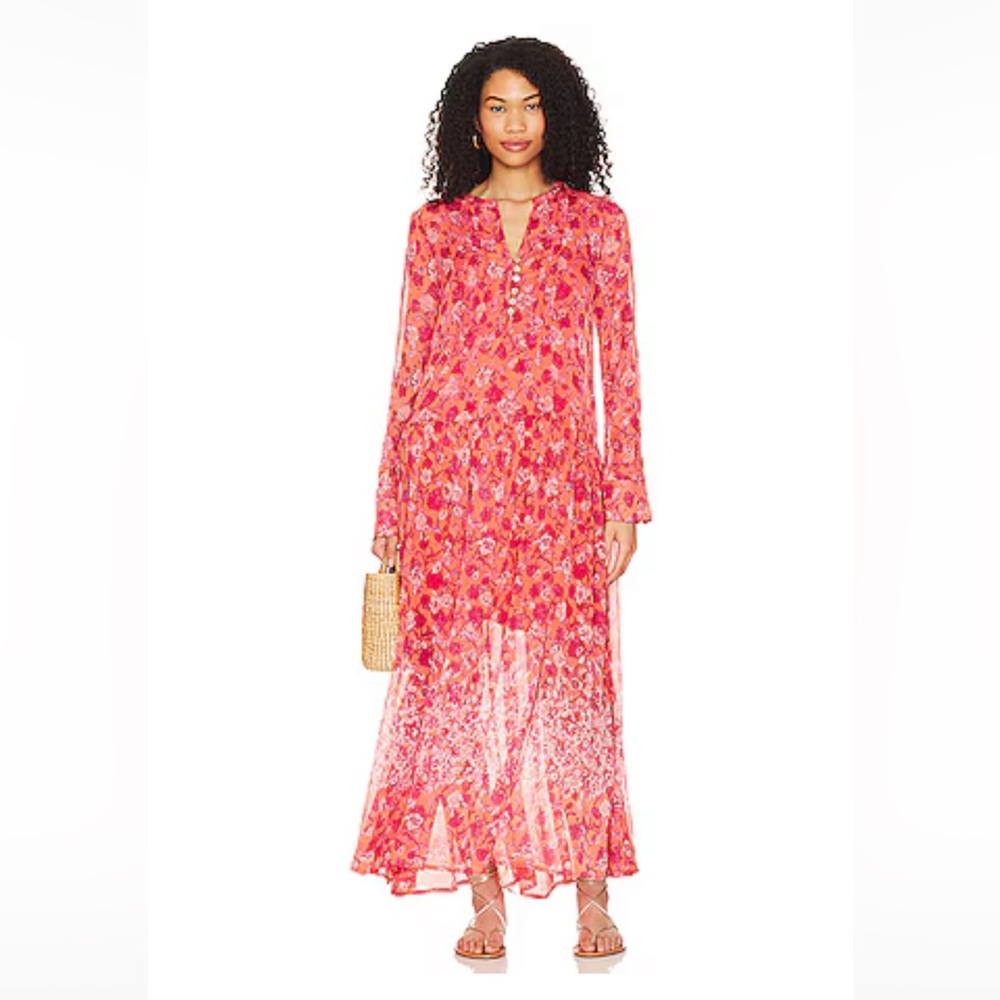Free People See It Through Dress in Coral Peach Combo Size XS NWT